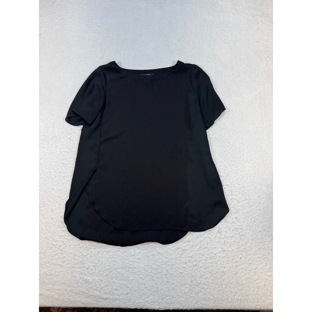 Banana Republic Womens Black Short Sleeve Scoop Neck High Low Blouse Size Medium